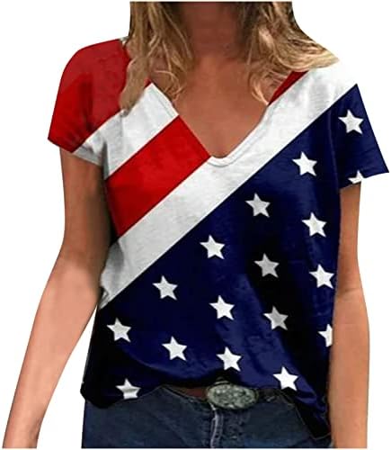 קיץ חולצות לנשים צוות צוואר 4 ביולי פטריוטי קצר שרוול חולצות אמריקאי דגל גרפי ארהב עצמאות יום חולצות