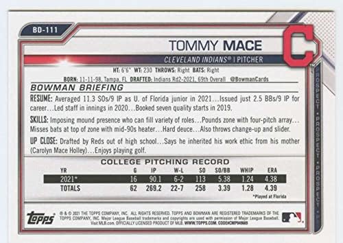 2021 דראפט Bowman BD-111 Tommy Mace RC טירון קליבלנד אינדיאנים MLB כרטיס מסחר בייסבול