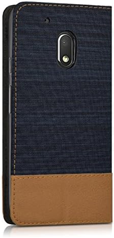 קייס בסגנון ספר קווומוביל תואם למוטורולה מוטו ג ' 4 פליי - כיסוי ארנק בד עור מפוצל עם מעמד-כחול כהה