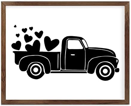 משאית ולנטיין לוחית עץ, לוח עץ ממוסגר לב, משאית, משאית ולנטיין, לוחית מעץ עם מסגרת, 20x16 בעד חג האהבה