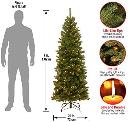 חברת העצים הלאומית עץ חג מולד מלאכותי מראש, ירוק, אשוח עמק צפון, אורות לבנים, כולל מעמד, 7 רגל