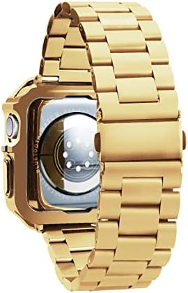 Binlun תואם לפס שעון Apple 38 ממ 40 ממ 41 ממ רצועת שעון מט מתכת זהב זהב עם מארז TPU מלוטש עבור להקות