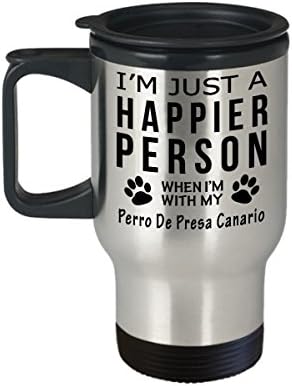 חובב כלבים טיול ספל קפה - אדם מאושר יותר עם פרו דה פרסה קנריו - מתנות הצלה בעלים