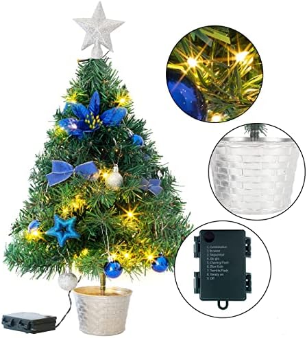 24 אינץ 'שולחן דען מיני חג מולד עץ חג מולד עם אורות מיתר LED, עץ חג המולד מיני מלאכותי עם כוכב טורטופ
