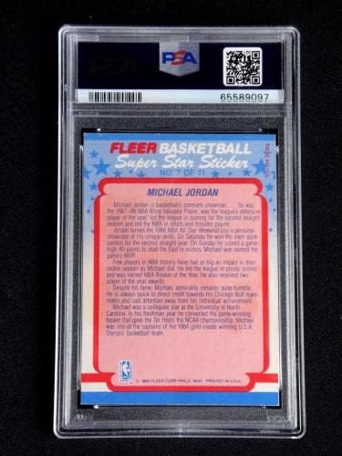 מייקל ג'ורדן 1988 כרטיס מדבקת כדורסל כדורסל מס '7 PSA 6 Ex-MT 1988-89 שוורים-כרטיסי כדורסל לא חתומים