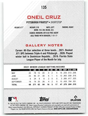 2022 גלריית טופפס 135 ONEIL CRUZ NM-MT RC RC טירון פיטסבורג פיראטס כרטיס מסחר בייסבול