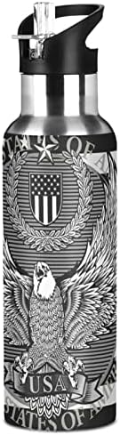 Alaza American Eagle עם בקבוק מי דגל ארהב עם מכסה קש ואקום מבודד מפלדת אל חלד בקבוק מים בקבוק מים 20oz