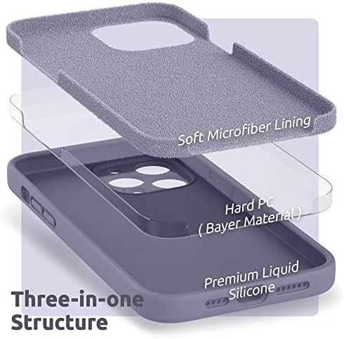 סורפי לבנדר אפור סיליקון מקרה + 3 מארז מסך מגן לאייפון 13 פרו מקסימום 6.7 אינץ