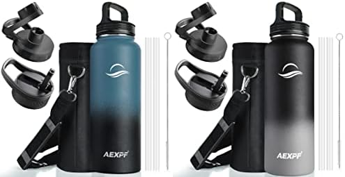 AEXPF 40 גרם בקבוק מים מבודדים, בקבוק מים ספורט נירוסטה נירוסטה עם 3 מכסים, תרמוס מתכת עמיד דליפה עמיד,