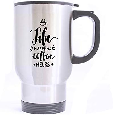 Artsbaba Travel Mug Life קורה קפה עוזר לספל נירוסטה עם ידית קפה/ספל תה/תה/מים, כסף 14 גרם