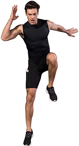 גברים של ספורט דחיסת מכנסיים קצרים עם כיסים ריצה אימון פעיל תחתונים