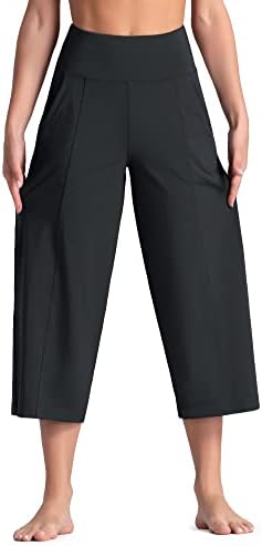 נשים טרקלין יוגה קפריס מכנסיים בוטלג בטן שליטה גבוהה מותניים אימון התלקחות יבול מכנסיים עם כיסים