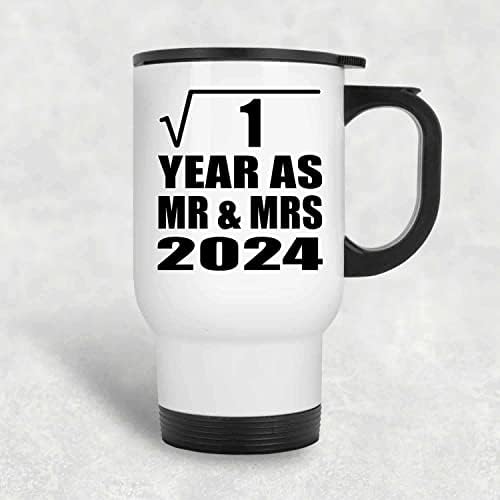 תכנן את השורש המרובע הראשון של שנה לשנה כ- MR & MRS 2024, ספל נסיעות לבן 14oz כוס מבודד מפלדת אל חלד,