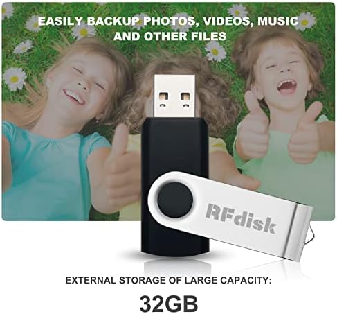 כונני פלאש USB של 32 ג'יגה -בייט, מתכת RFDISK שחורה USB 2.0 מקלות זיכרון כונן עט מסתובב, כונני אגודל,