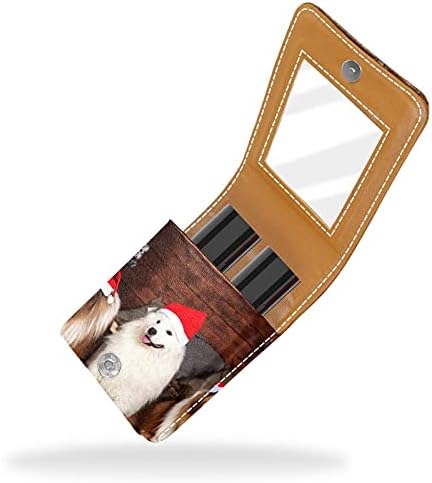 שפתון מקרה עם מראה חג המולד חג המולד כלב בעלי החיים גלוס מחזיק נייד שפתון אחסון תיבת נסיעות איפור תיק