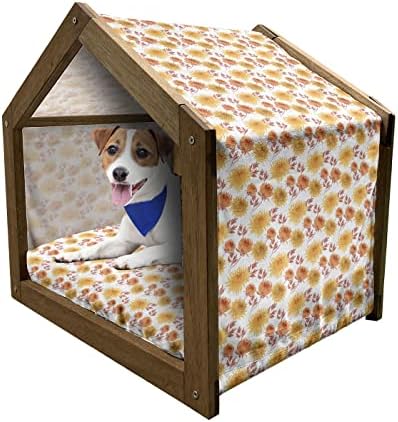 בית כלבי עץ מעץ של אמבסון, פסים על חותכי עיצוב פרחים ומנוקדים עם פולקה עם גוף עגול למחצה, מלונה כלבים