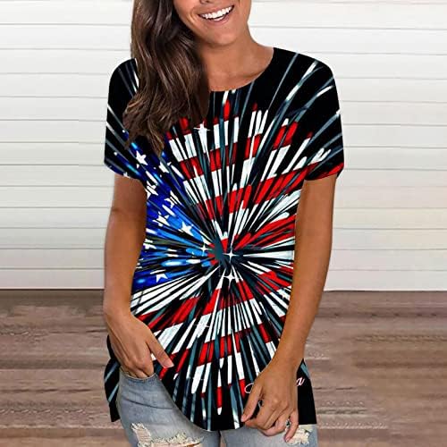 נשים קיץ חולצות 4 יולי חולצות פטריוטית חולצה מזדמן אמריקאי דגל הדפסת טיז חולצות רופף קצר שרוול חולצה