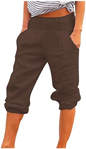 CHGBMOK פשתן לנשים מכנסיים קצוצים במותניים גבוהות עם מכנסי רגל רחבים עם מכנסיים פלאצו רופפים מזדמנים