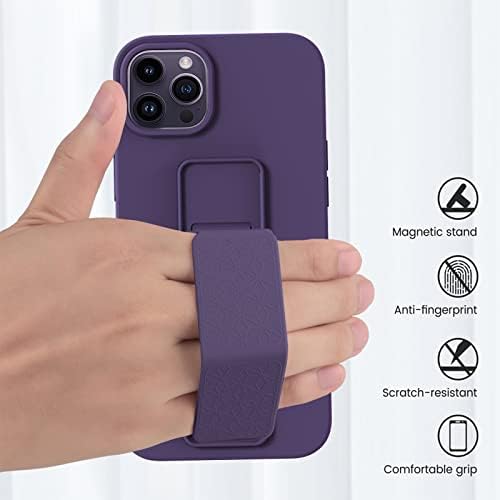 Laudtec Silicone iPhone 14 Pro Max Case עם Stand/Kickstand, אנכית ואופקית רצועת יד מתכת עמדת קיקנד אטום