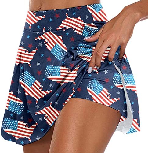 4 ביולי ארהב דגל טניס טניס חצאיות עם מכנסיים קצרים לנשים במותניים גבוהות קפלים גולף זורמים סקורטס 2