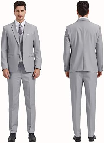גברים דלים מתאימים 3 חתיכות חליפה, 2 כפתורים בצבע אחיד מכנסי אפוד בלייזר עם סט עניבה, טוקסידו לחתונה