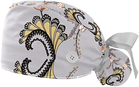 2 חבילות כובעי עבודה עם כפתור ופס זיעה, דפוס פרחוני פייזלי מתכוונן כובעי קרצוף קוקו