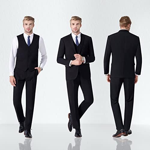 חליפות לופורטי לגברים, חליפת גברים 3 חלקים בכושר דק, מכנסי אפוד מעיל מוצקים עם עניבה, סט טוקסידו כפתור