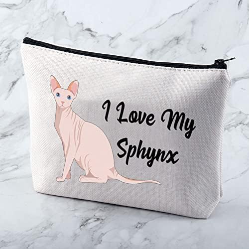 חובב ספינקס מתנה מתנה ללא שיער איפור רוכסן איפור אני אוהב את התיק הקוסמטי של Sphynx שלי Sphynx CAT CAT