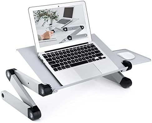 UXZDX מתכווננת אלומיניום נייד שולחן שולחן שולחן עם מעמד מאוורר קירור עבודות שולחן ברכי