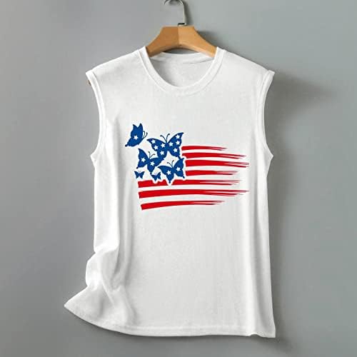 QCemeni 4 ביולי גופיות טנקים לנשים יום העצמאות חולצת דגל אמריקאית חולצות T קיץ ללא שרוולים חולצות טיז