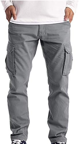 מכנסי מטען לגברים מכנסיים לעבודה ללבוש קרב מטען בטיחותי רב כיס צבע מוצק מכנסיים ארוכים אפור
