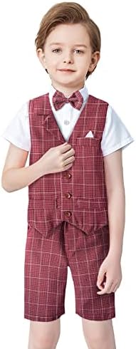 יילאקו בוי חליפת פעוטות בגדי שמלה לילדים טוקסידו קצר עם אפוד+חולצה+מכנסי