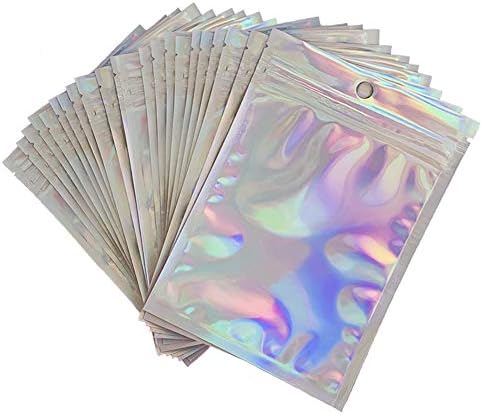 100 חבילה הולוגרפית רוכסן שקיות שטוח רדיד פאוץ תיק צבעוני מיילר שקיות קשת ניתן לאטימה חוזרת אלומיניום