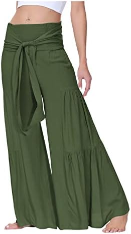 מכנסי פאלאצו של אשת הסיסין רגל רחבה מזדמנים מותניים גבוהים עם מכנסיים נוחים עם מכנסיים ארוכים עם עניבה