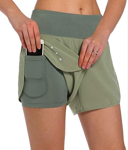 KSMIEN נשים 2 ב 1 מכנסי ריצה - אימון קליל אימון קל משקל כושר יוגה מכנסיים קצרים עם כיסי טלפון