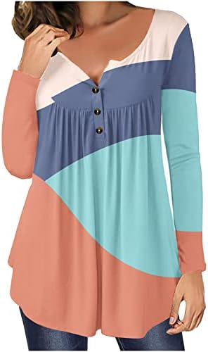 חולצות טוניקה של בלוק צבע לנשים חולצות טריקו של צוואר V קז'ן V