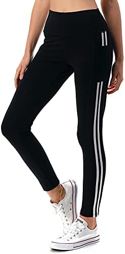 חותלות שחורות אתלטיות של ג'וויני מותניים גבוהות - מכנסי אימון יוגה מפוספסים בצד אורך מלא ומכנסיים קצרים