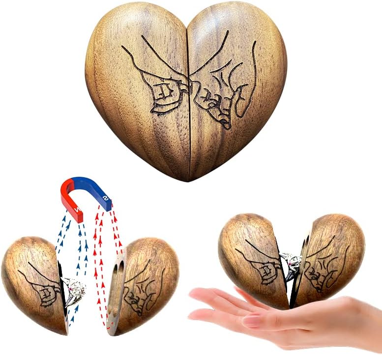 ארגז טבעת מעץ מאוד לטקס חתונה קופסת טבעת בצורת לב-מעץ מוצק טבעת כפול טבעת קופסת קופסת וינטג 'קופסת וינטג'