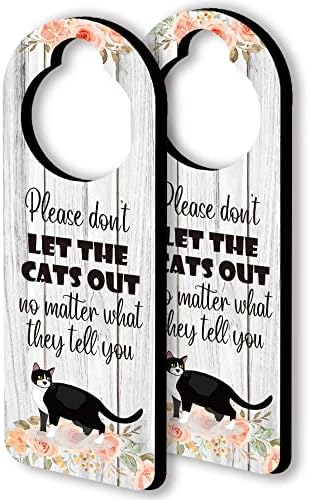 פרה חתול מצחיק עץ דלת קולב סימן, 2 חבילה, לא לתת את חתול החוצה מצחיק סימן, מצחיק חתול עיצוב הבית אידיאלי