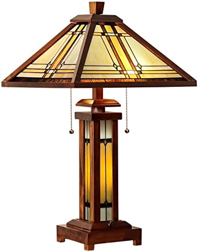 מנורת שולחן קפולינה טיפאני, 3-אור עם מנורת לילה 15 על 15 על 26 אינץ ' סדרת קרם בסגנון עתיק בסיס עץ מנורת