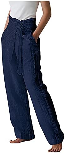 מכנסי פשתן כותנה לנשים PALAZZO CAPRIS FLARE מכנסי חוף בגדי יוגה נוחים מכנסי רגל חוף מכנסיים רחבים