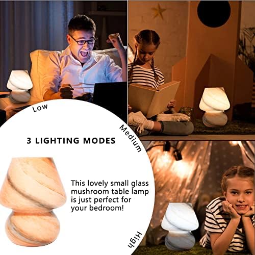 מנורת פטריות כאומית לחדרי שינה, מנורות שולחן זכוכית שקופות אור פטריות אור עם 3 מנורות אסתטיות צבעוניות