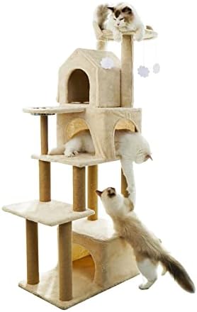 חתול עץ לחתולים מקורה 57.6 סנטימטרים חתול בית מודרני חתול מגדלי חתול דירה רב שכבה עם פלטפורמות חתול