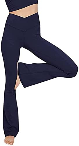 מכנסי יוגה נשים רגל רחבה עם כיסים אלסטיים מותניים גבוהים מוצקים כושר רופף כושר טרנדי מזדמן מכנסי