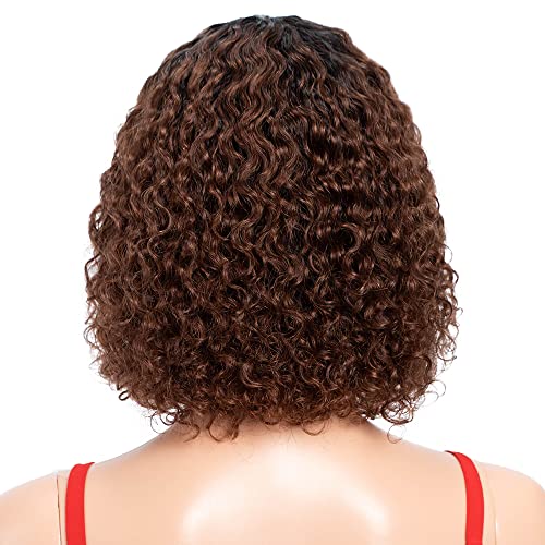 זרקור קצר בוב פאות 10 אינץ מתולתל גלי שיער טבעי אומברה חום בוב פאות לנשים שחורות ברזילאי לא מעובד שיער