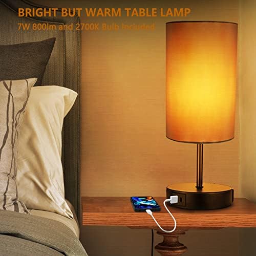 סט 17.75 אינץ 'של 2 מנורות שולחן ליד המיטה בקרת מגע, אורות שידה ניתנים לעמעום 3 כיוונים עם יציאות טעינה