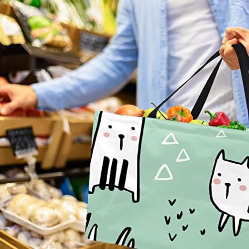 סל קניות לשימוש חוזר חתולים ילדותיים דפוס חתלתול נייד שקיות מכולת פיקניק קיפול קניות סל כביסה