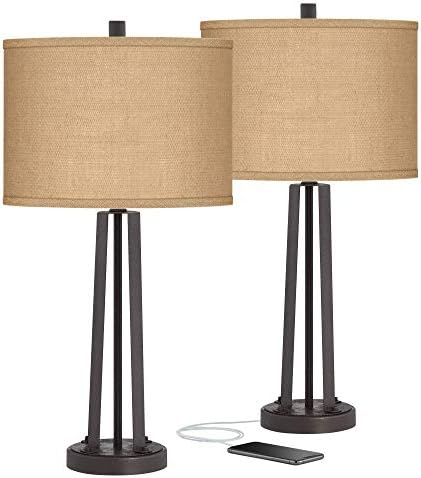 Possini Euro Design מנורות שולחן מודרניות 25 1/2 סט גבוה של 2 עם נמל טעינה USB טעינה
